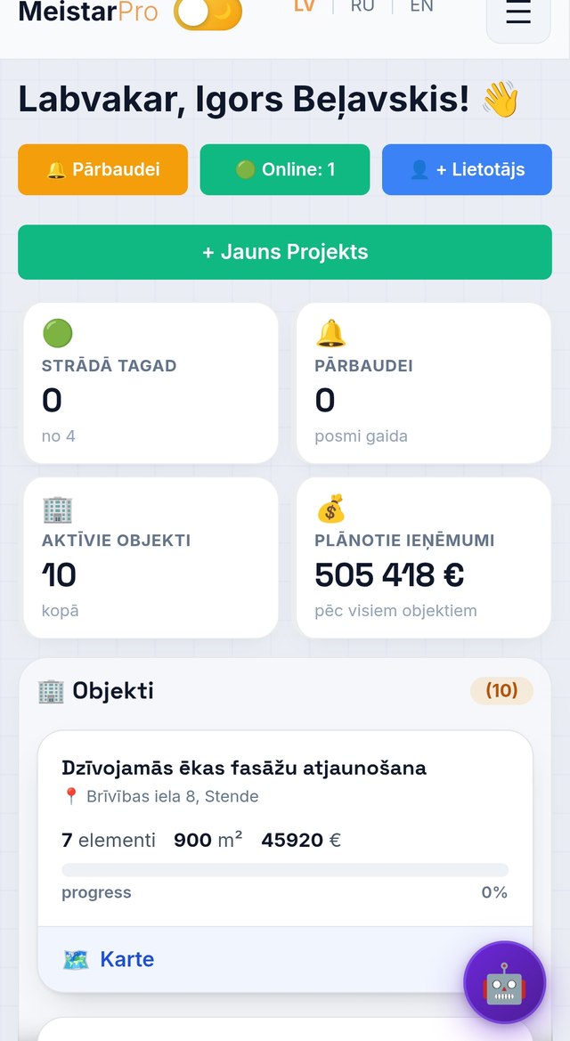 MeistarPro vadītājs telefonā